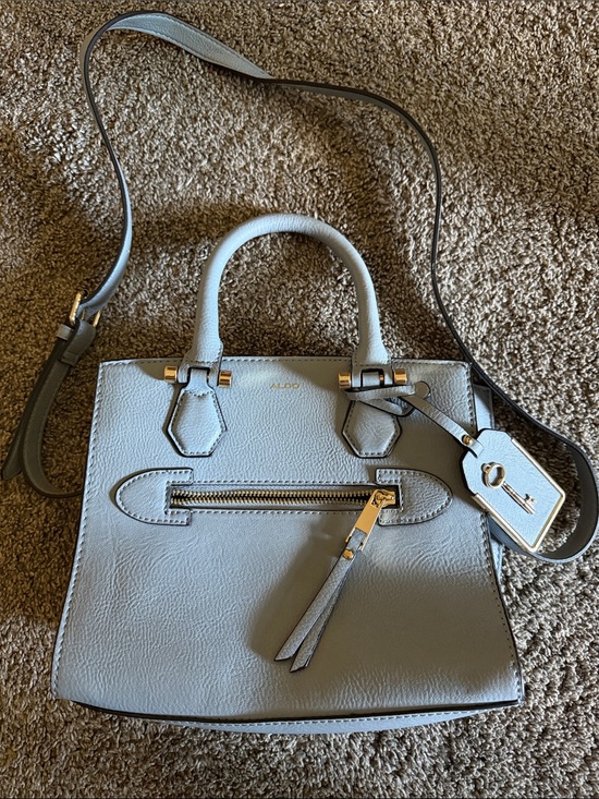 Aldo Handbags - Aldo Light Gray Leather Satchel with Top Handles and Adjustable Crossbody Strap